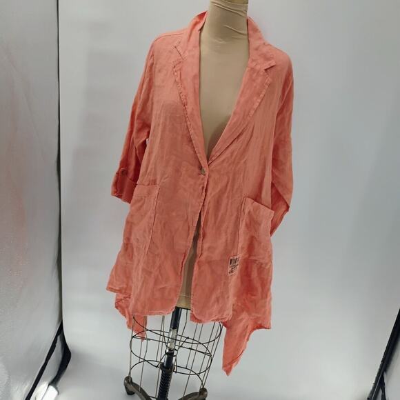 Verandah by Vina Orange Poncho Free Size tunic top 100% linen lagenlook peach - Picture 5 of 11